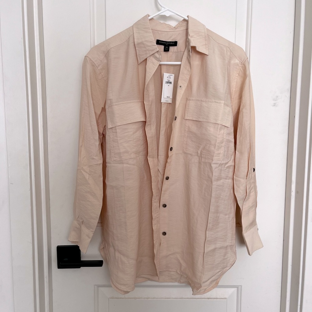 Banana Republic Utility Shirt Light Ecru Pink XS NWT Button Down